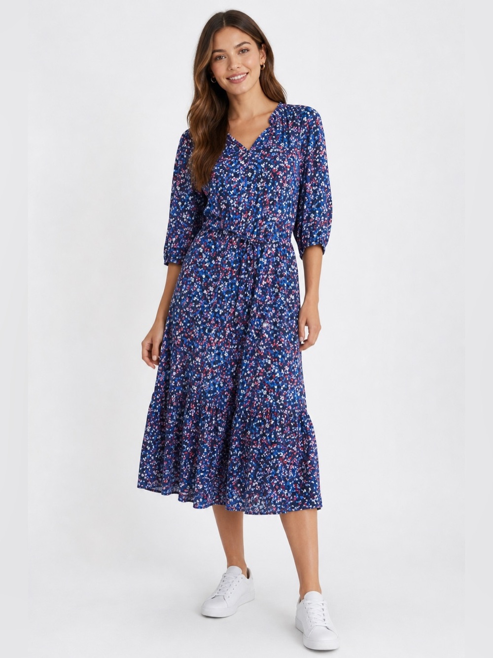 Draper James Blue Floral Wrap-Style Midi Dress Plus Size